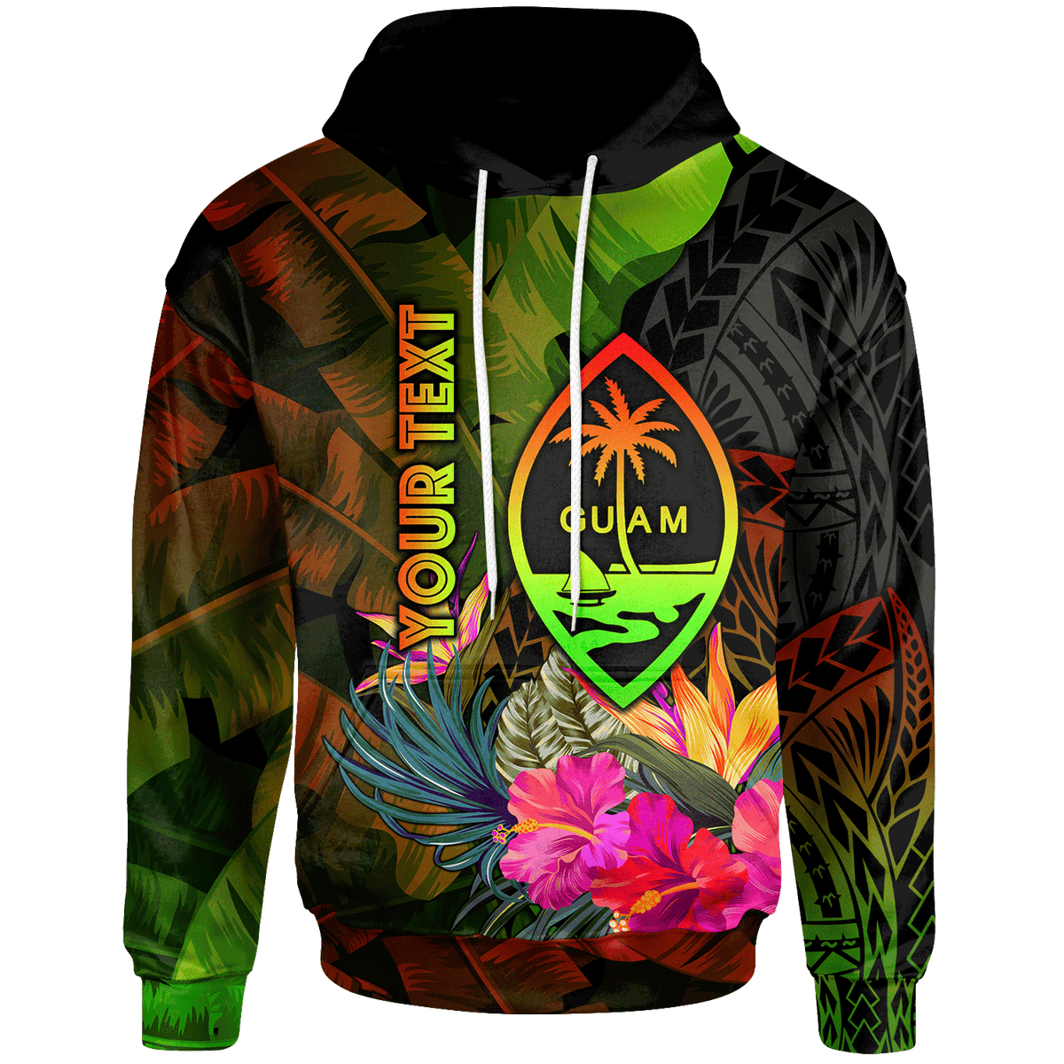 Guam Polynesian Custom Hoodie Hibiscus and Banana Leaves Unisex Reggae - Polynesian Pride