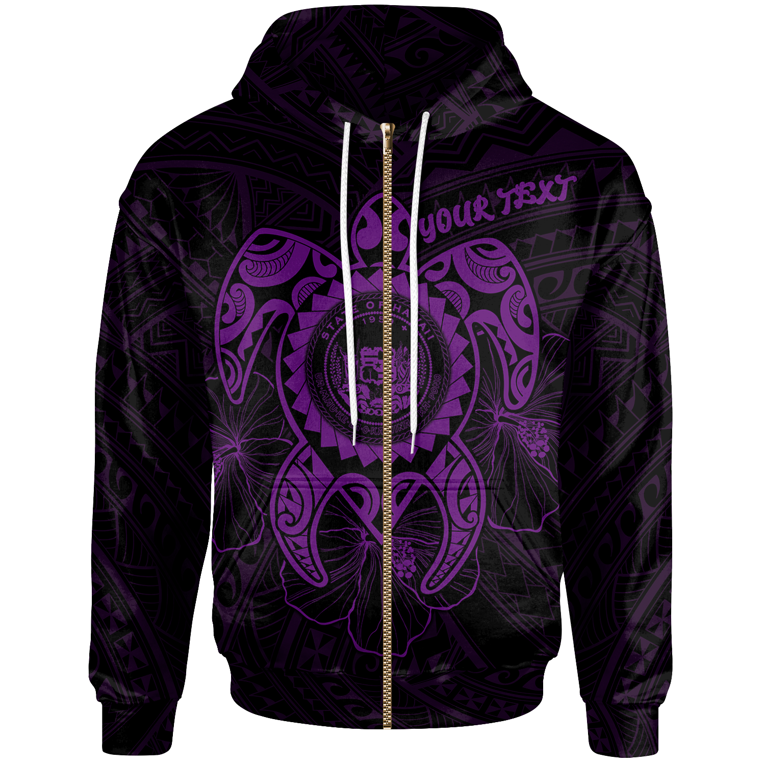 Hawaii Polynesian Custom Zip up Hoodie Vintage Polynesian Turtle (Purple) Unisex Purple - Polynesian Pride