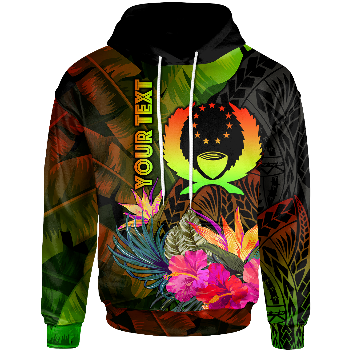 Pohnpei Polynesian Custom Hoodie Hibiscus and Banana Leaves Unisex Reggae - Polynesian Pride