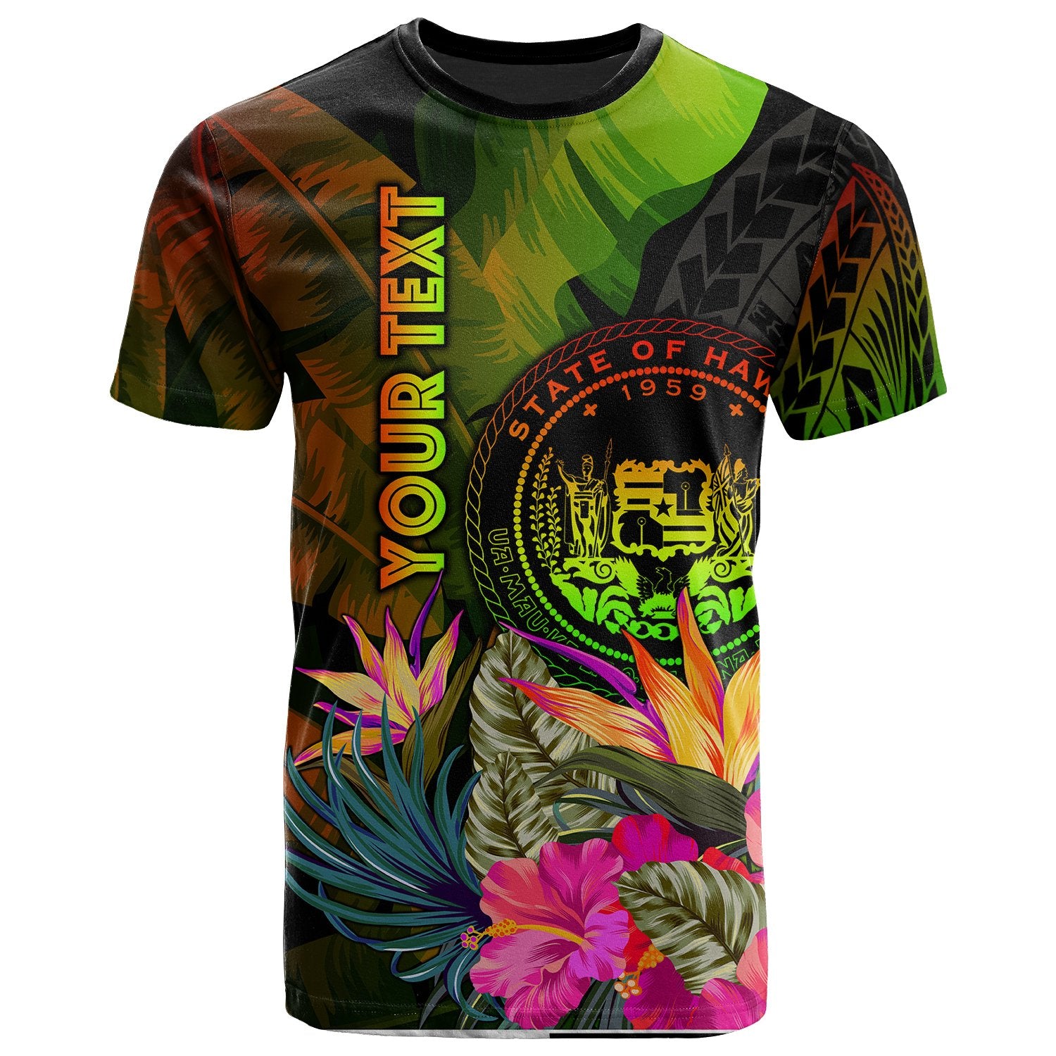 Polynesian Hawaii Polynesian Custom T Shirt Hibiscus and Banana Leaves Unisex Reggae - Polynesian Pride