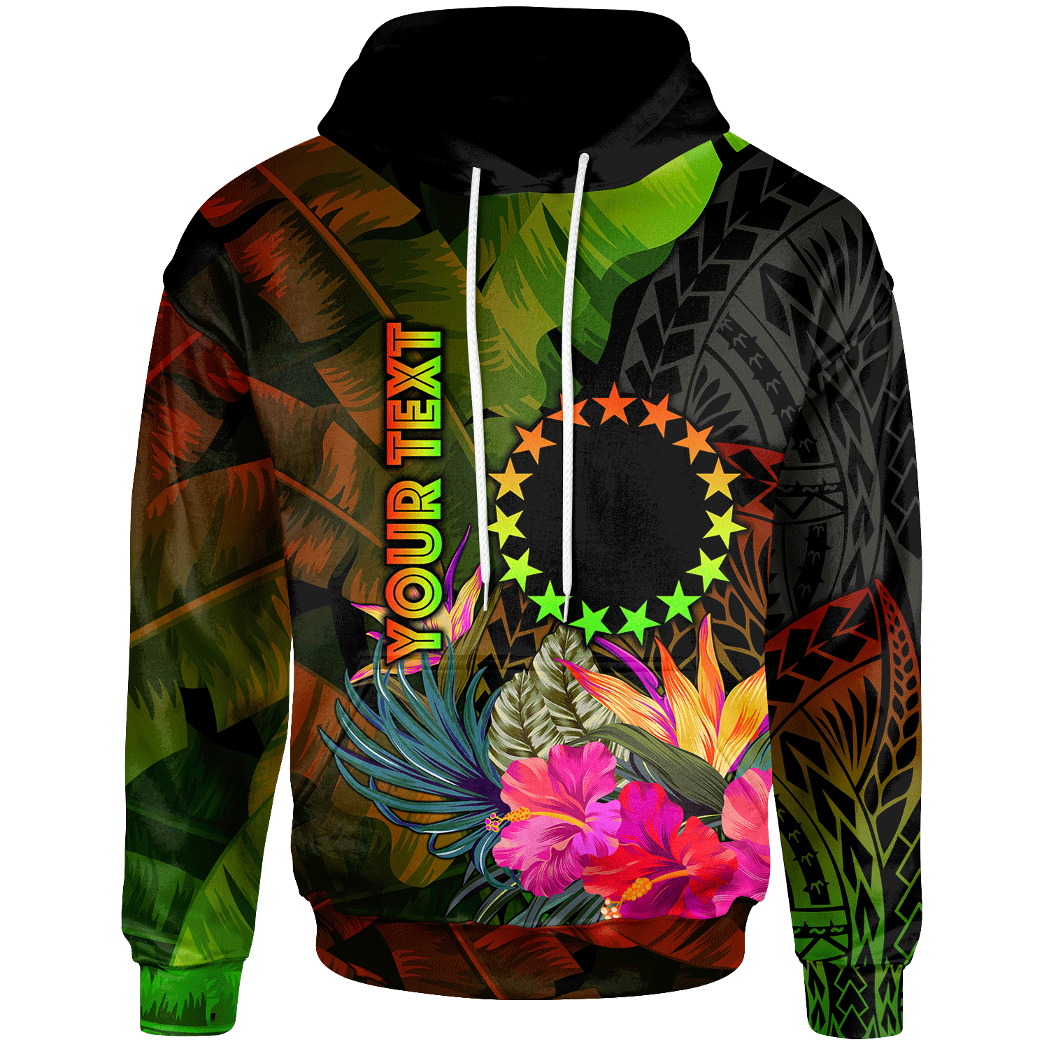 Cook Islands Polynesian Custom Hoodie Hibiscus and Banana Leaves Unisex Reggae - Polynesian Pride