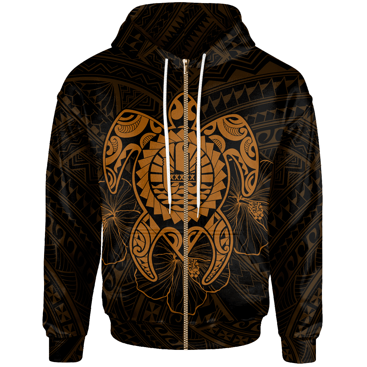 Tahiti Polynesian Zip up Hoodie Vintage Polynesian Turtle (Golden) Unisex Golden - Polynesian Pride