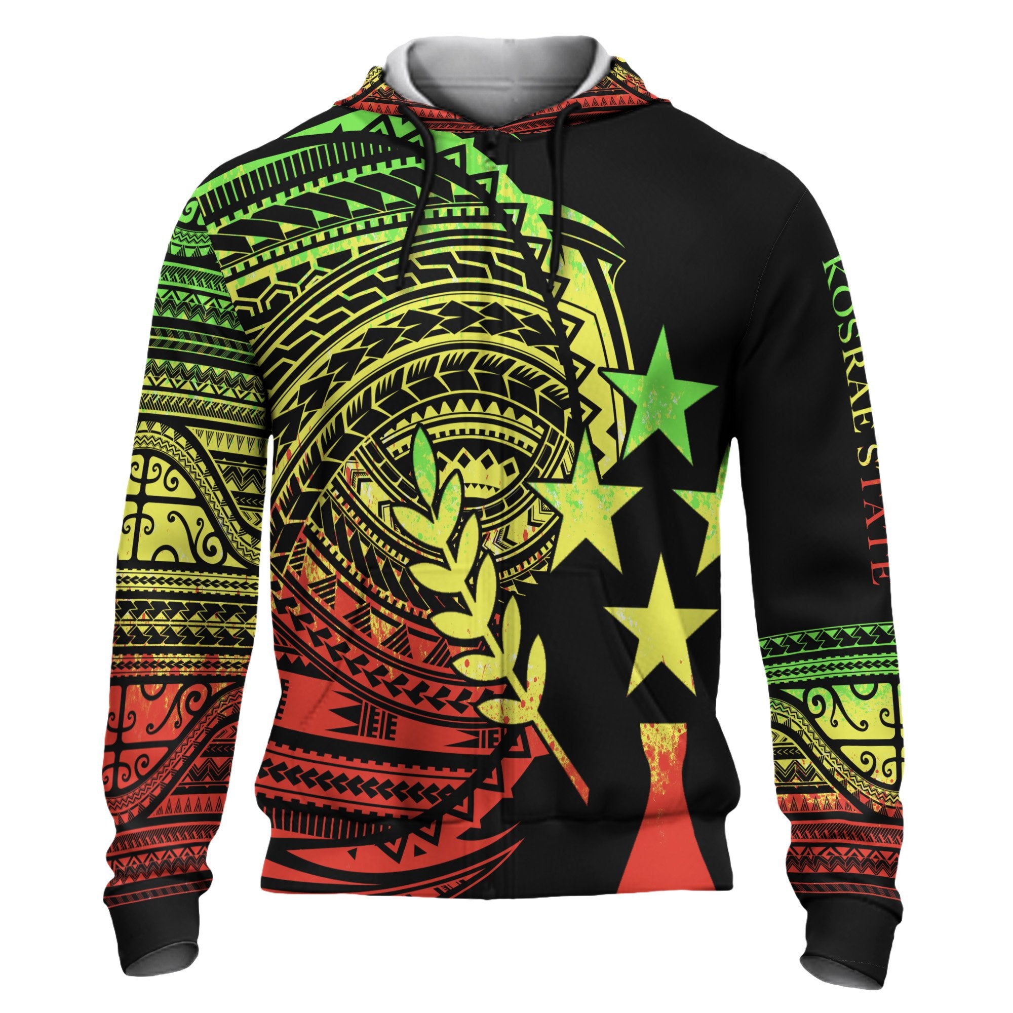 Kosrae Hoodie Micronesia Reggae Patterns With Coat of Arms Unisex Black - Polynesian Pride