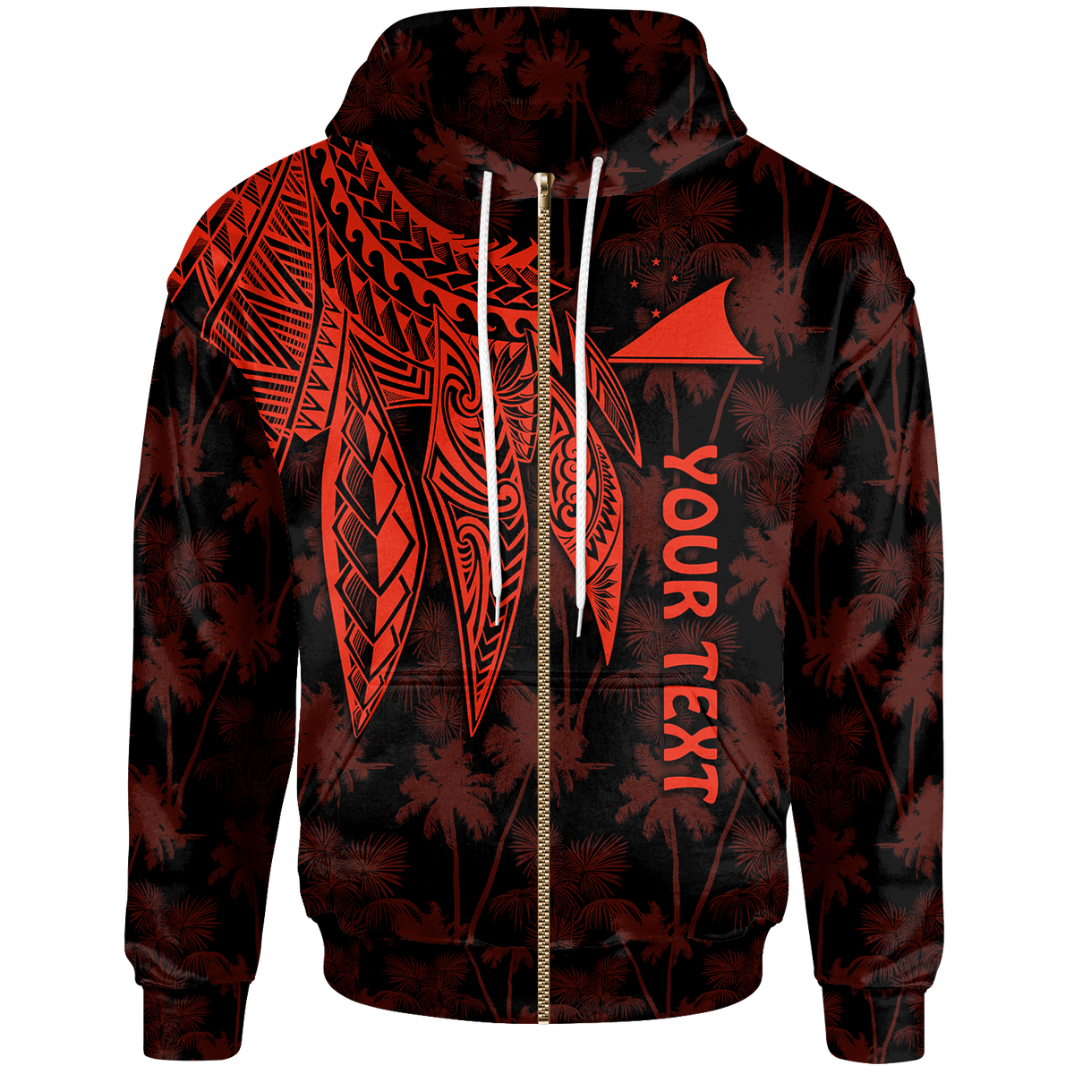 Tokelau Polynesian Custom Zip up Hoodie Polynesian Wings (Red) Unisex Red - Polynesian Pride