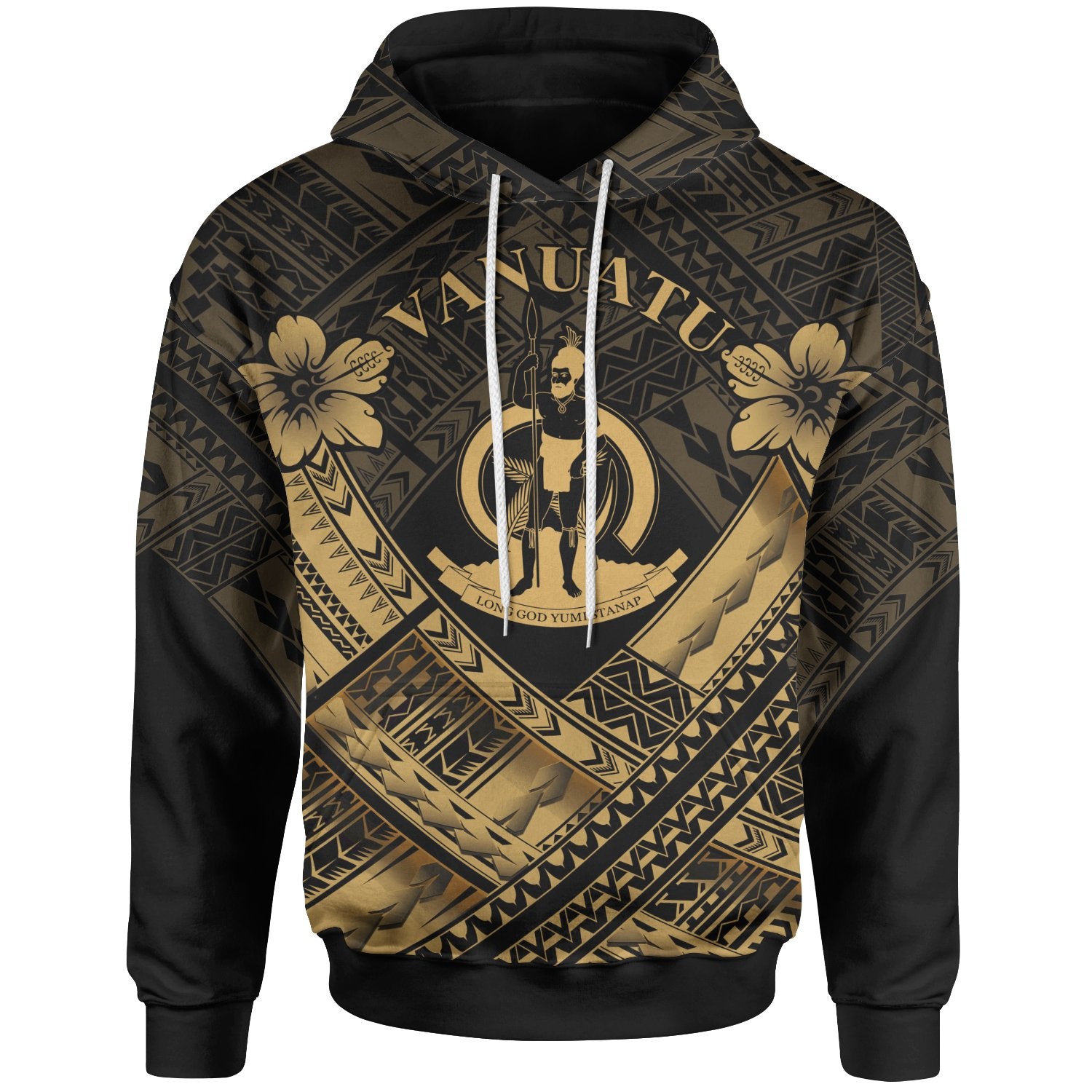 Vanuatu Polynesian Hoodie Vanuatu Gold Seal Camisole Hibiscus Style Unisex Gold - Polynesian Pride