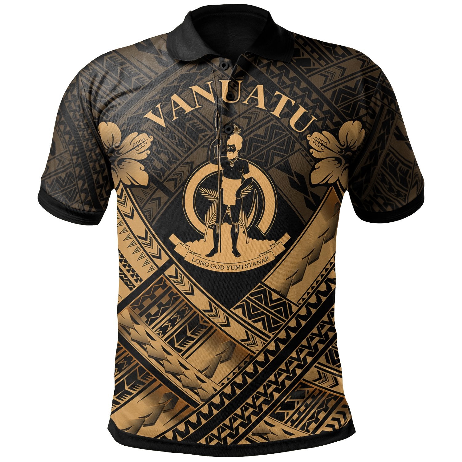 Vanuatu Polynesian Polo Shirt Vanuatu Gold Seal Camisole Hibiscus Style Unisex Gold - Polynesian Pride