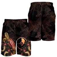 Yap Polynesian Men's Shorts - Turtle With Blooming Hibiscus Gold - Polynesian Pride