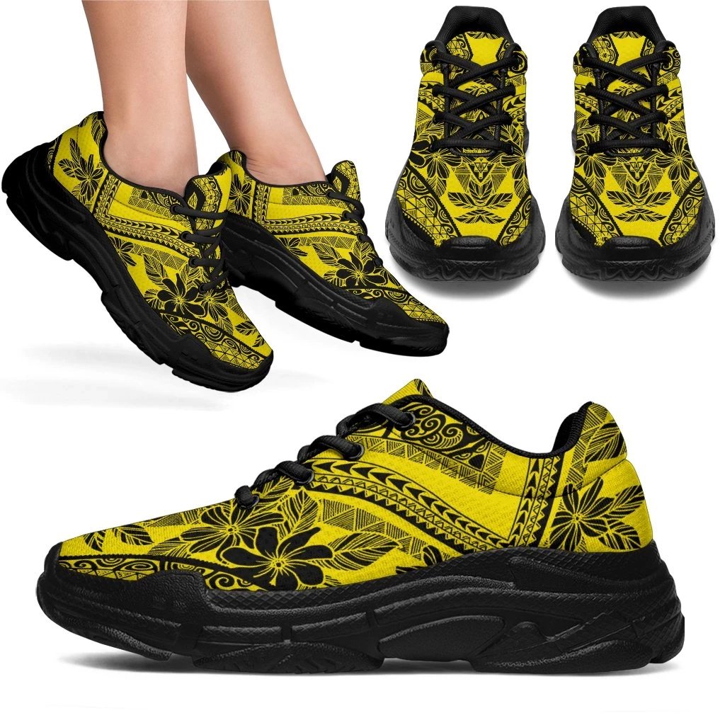 Polynesian Plumeria Mix Yellow Black Chunky Sneakers - Polynesian Pride