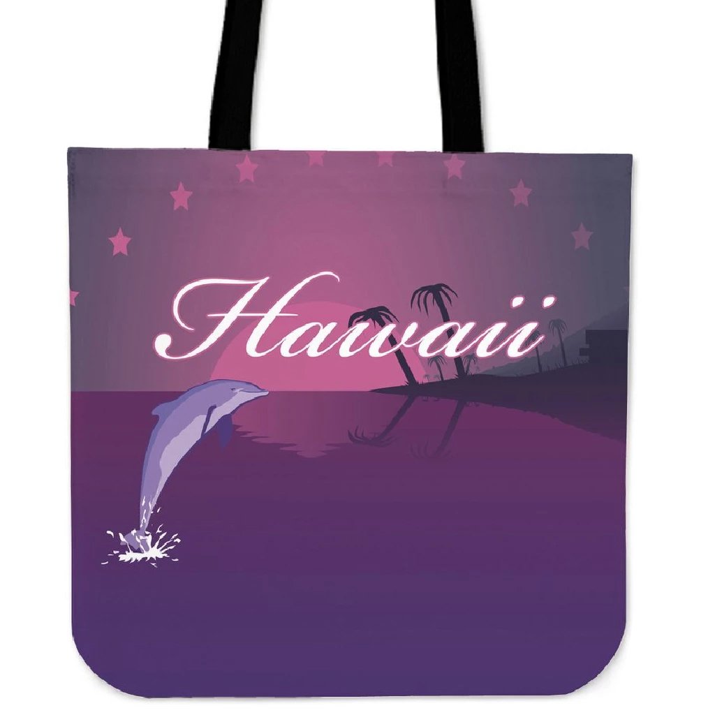 Hawaii Dolphin Violet Background Tote Bag Tote Bag One Size Violet - Polynesian Pride