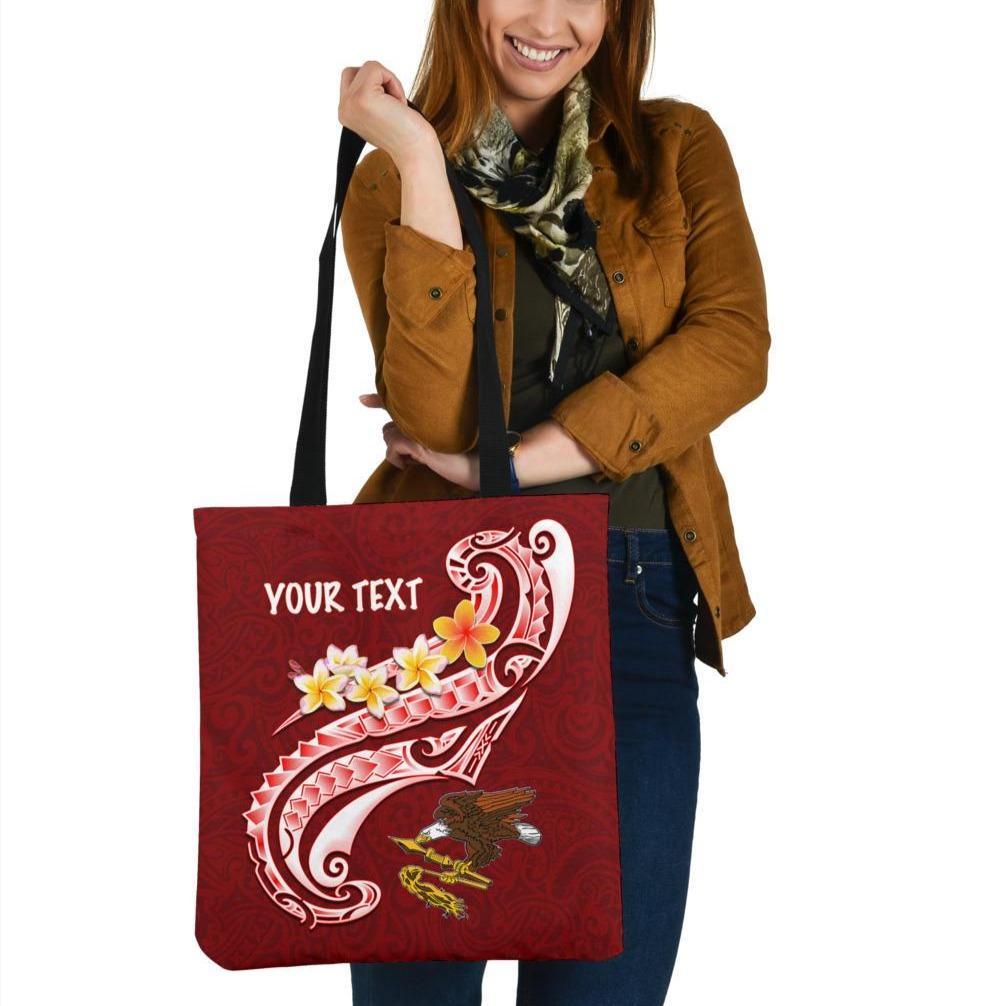 American Samoa Custom Personalised Tote Bags - AS Seal Polynesian Patterns Plumeria Tote Bag One Size Red - Polynesian Pride