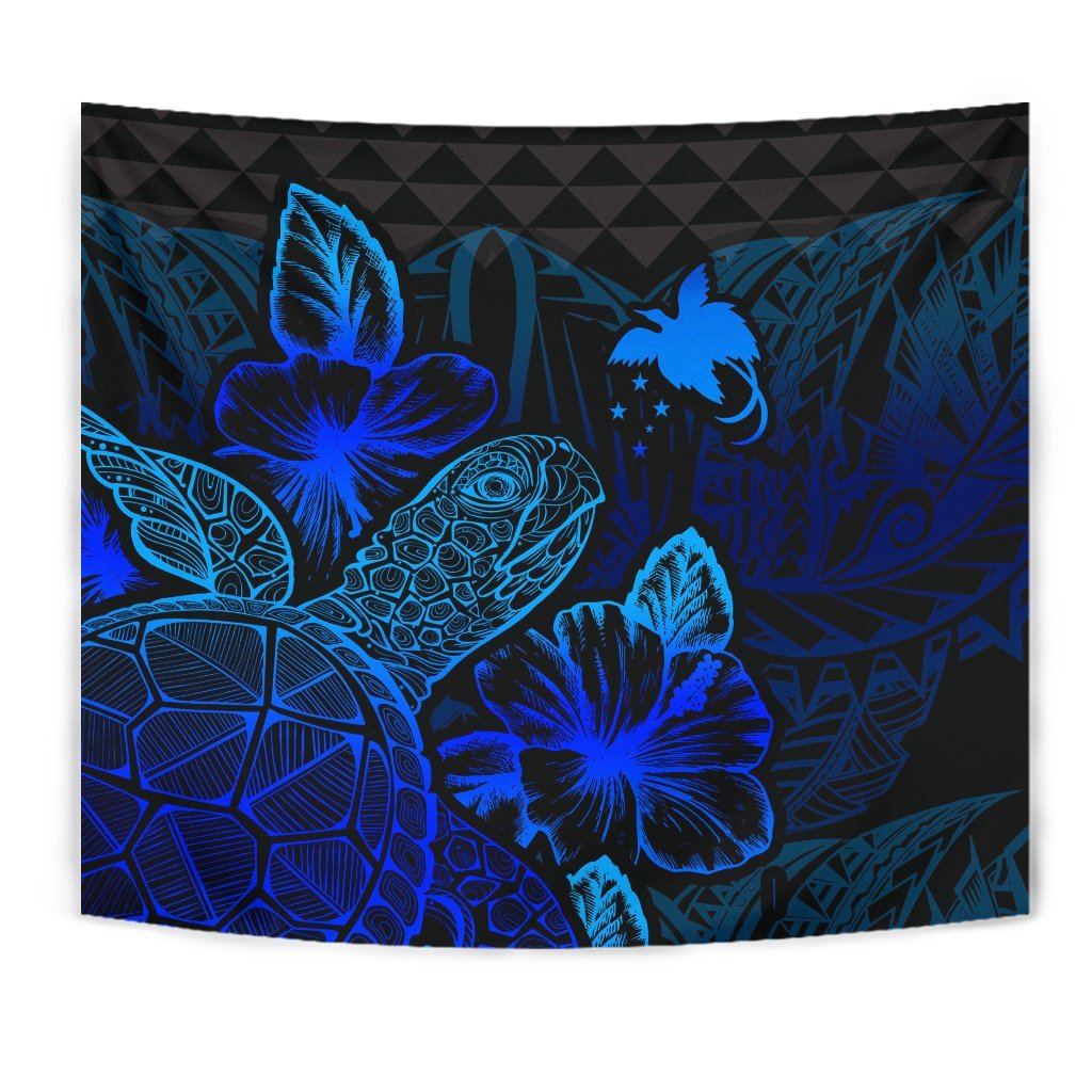 Papua New Guinea Tapestry - Turtle Hibiscus Pattern Blue - Polynesian Pride