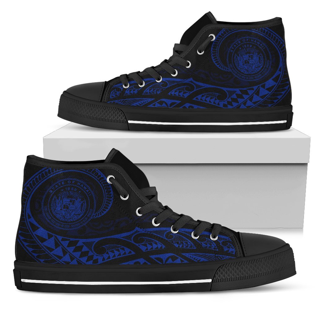 Hawaii State Tattoo Swirly Blue Polynesian High Top Shoes Womens High Top Black - Polynesian Pride