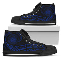 Hawaii State Tattoo Swirly Blue Polynesian High Top Shoes Womens High Top Black - Polynesian Pride