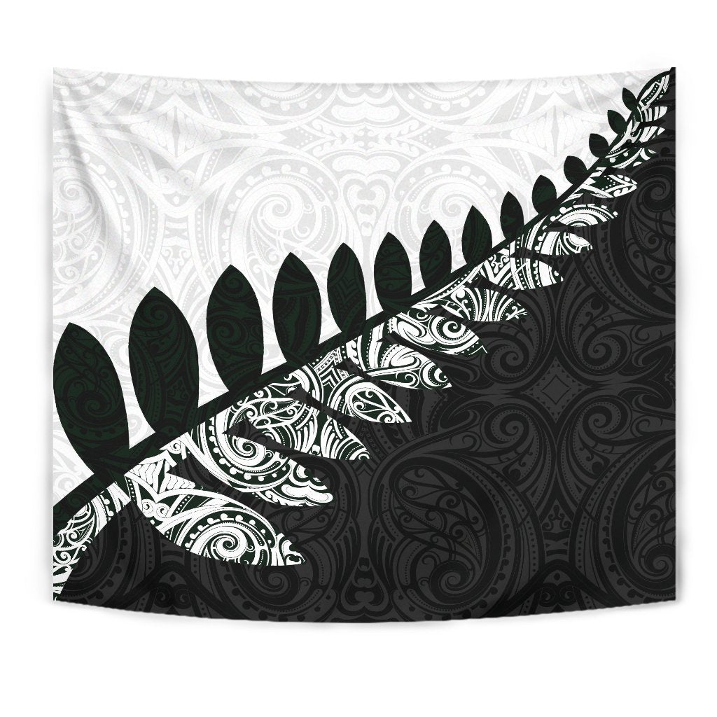 New Zealand Silver Fern Maori Tapestry Black White Black - Polynesian Pride