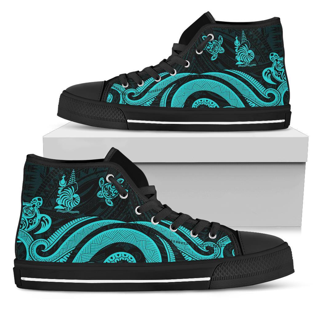 New Caledonia High Top Canvas Shoes - Turquoise Tentacle Turtle Unisex Black - Polynesian Pride