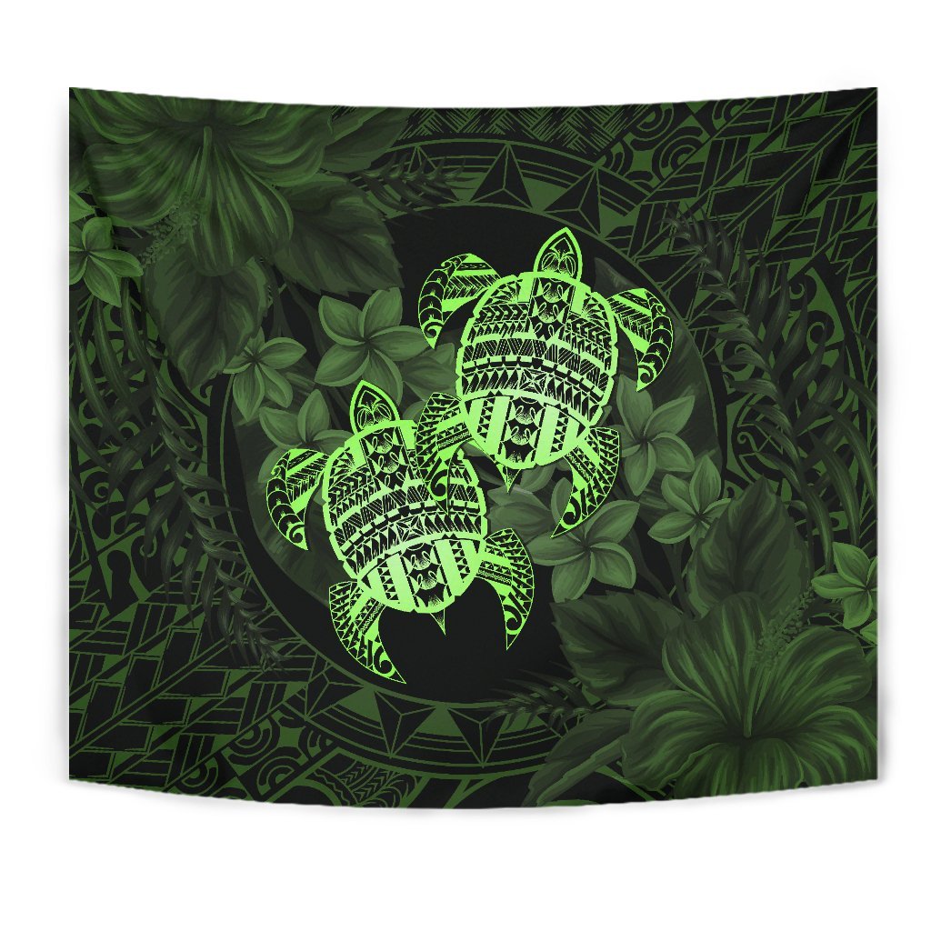 hawaiiTapestry - Turtle Strong Pattern Hibiscus Plumeria Green AH - Polynesian Pride