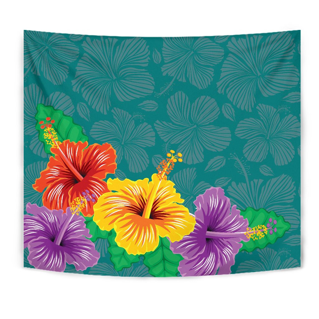 Hawaii Hibiscus More Color Tapestry Wall Tapestry Green - Polynesian Pride