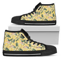 Hawaiian Shoes - Tropical Flamingo Yellow High Top Shoes Mens High Top Black - Polynesian Pride
