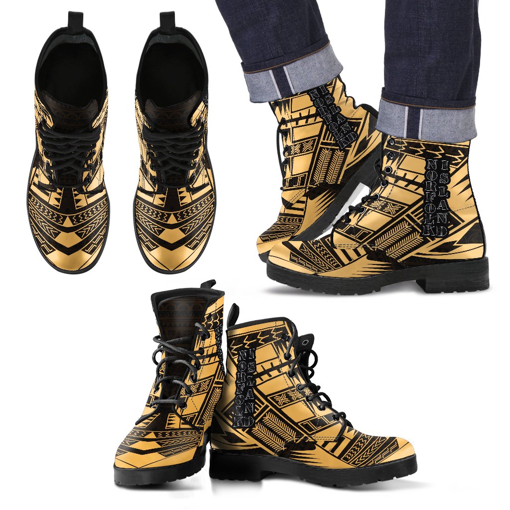 Norfolk Island Leather Boots - Polynesian Tattoo Gold Gold - Polynesian Pride