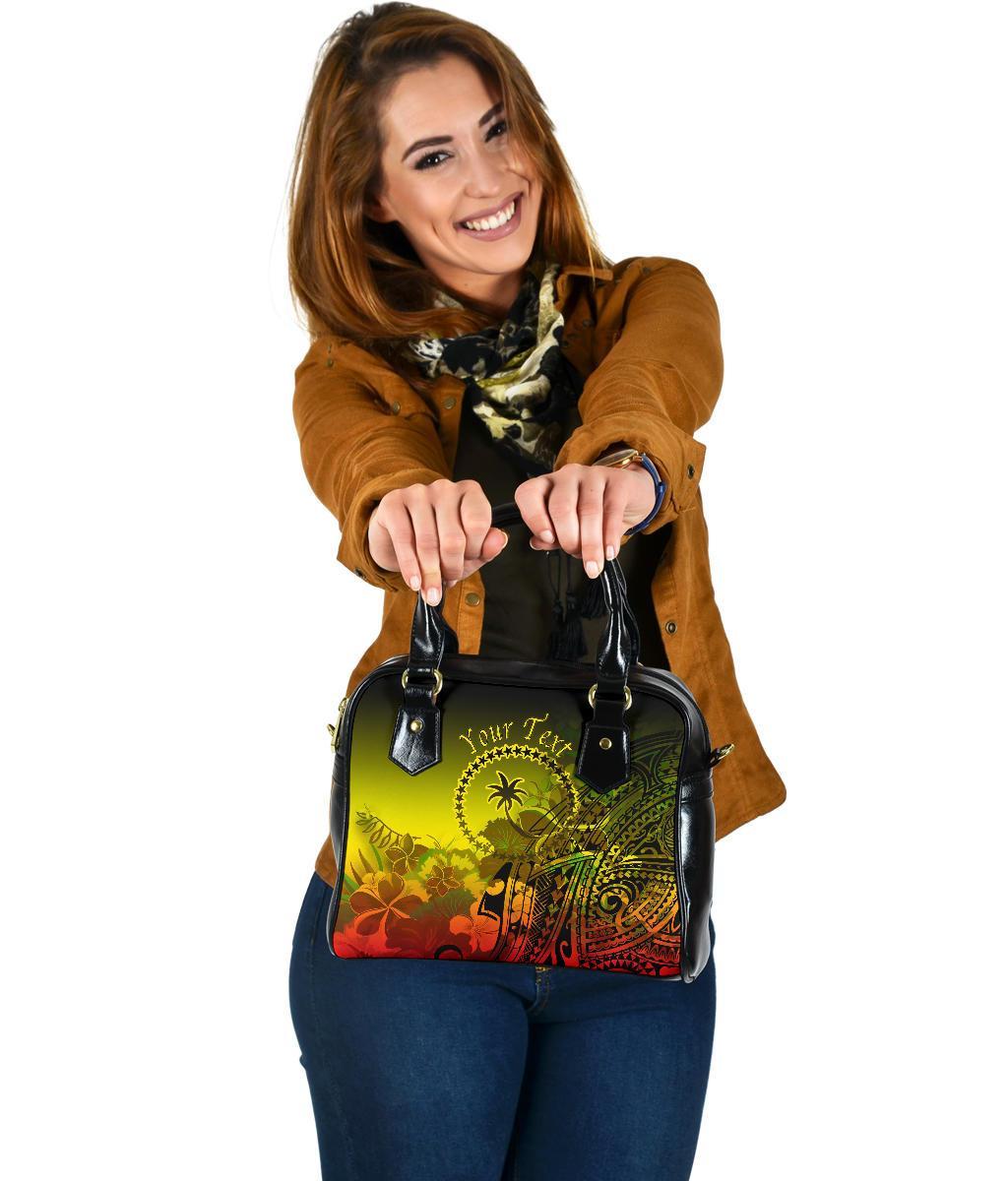 Custom Personalised Chuuk Shoulder Handbag - Humpback Whale with Tropical Flowers (Yellow) - Polynesian Pride