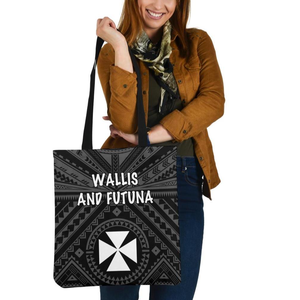 Wallis and Futuna Tote Bags - Wallis and Futuna Seal With Polynesian Tattoo Style Tote Bag One Size Black - Polynesian Pride