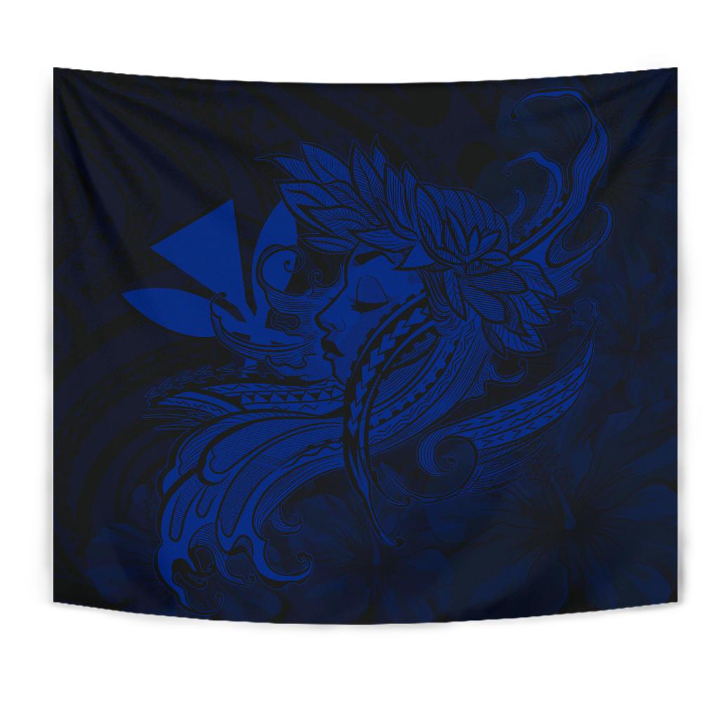 Hula Girl Hibiscus Kanaka Poly Tapestry - Blue - Polynesian Pride