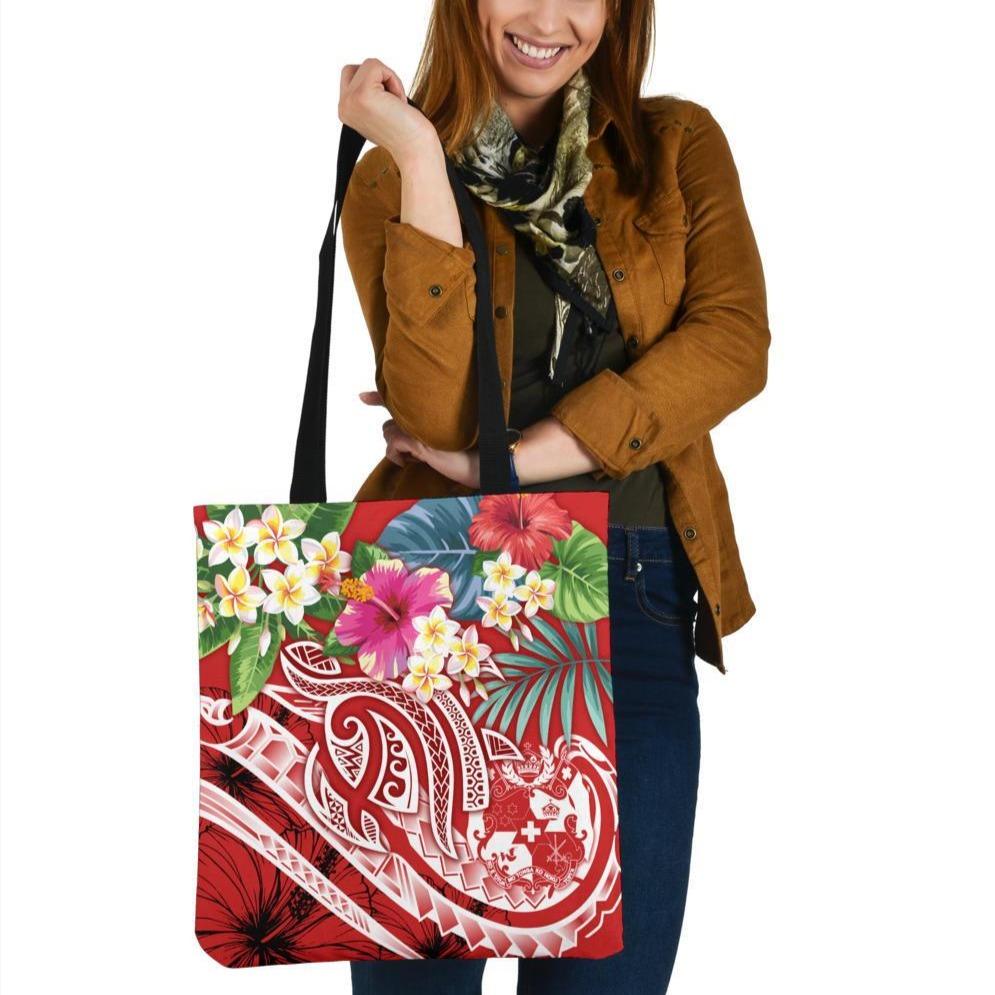Tonga Polynesian Tote Bags - Summer Plumeria (Red) Tote Bag One Size Red - Polynesian Pride