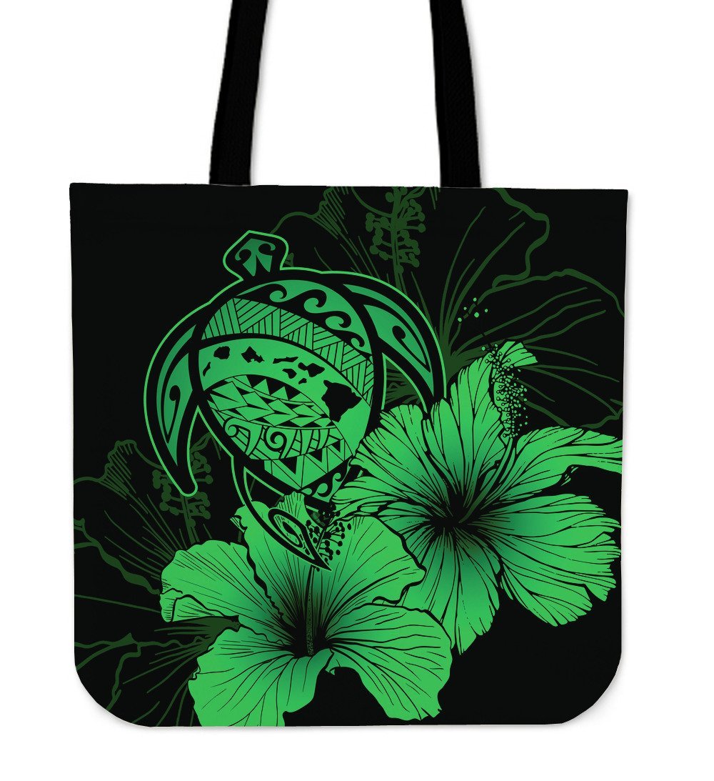 Hawaii Hibiscus Tote Bag - Turtle Map - Green - Polynesian Pride