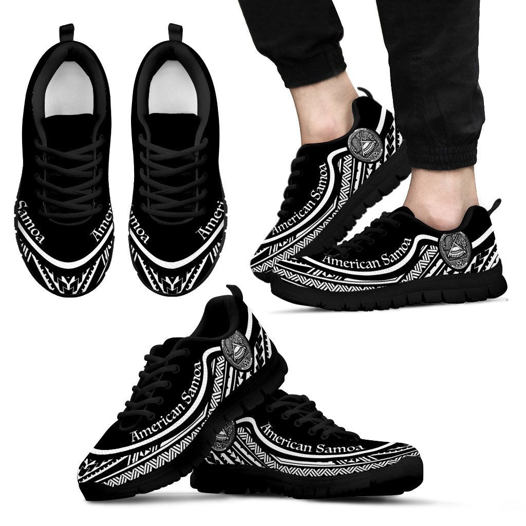 American Samoa Wave Sneakers Black White Color Men's Sneakers - Black - American Samoa Black - Polynesian Pride