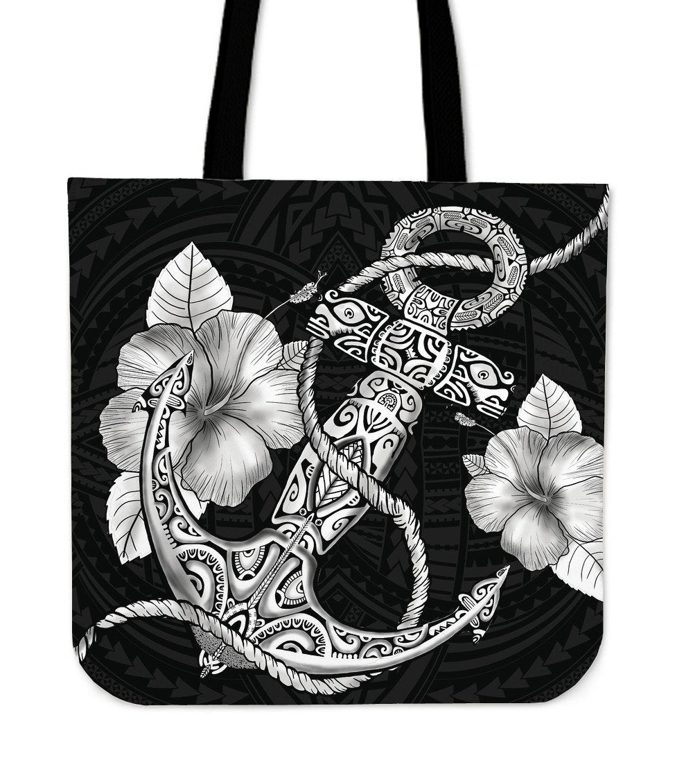 Anchor White Poly Tribal Tote Bag Tote Bag One Size White - Polynesian Pride