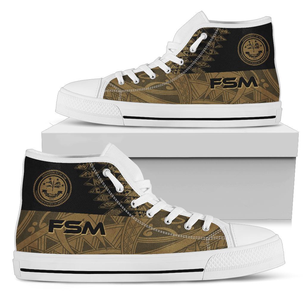 Federated States of Micronesia High Top Shoes - Gold Color Symmetry Style Unisex Black - Polynesian Pride