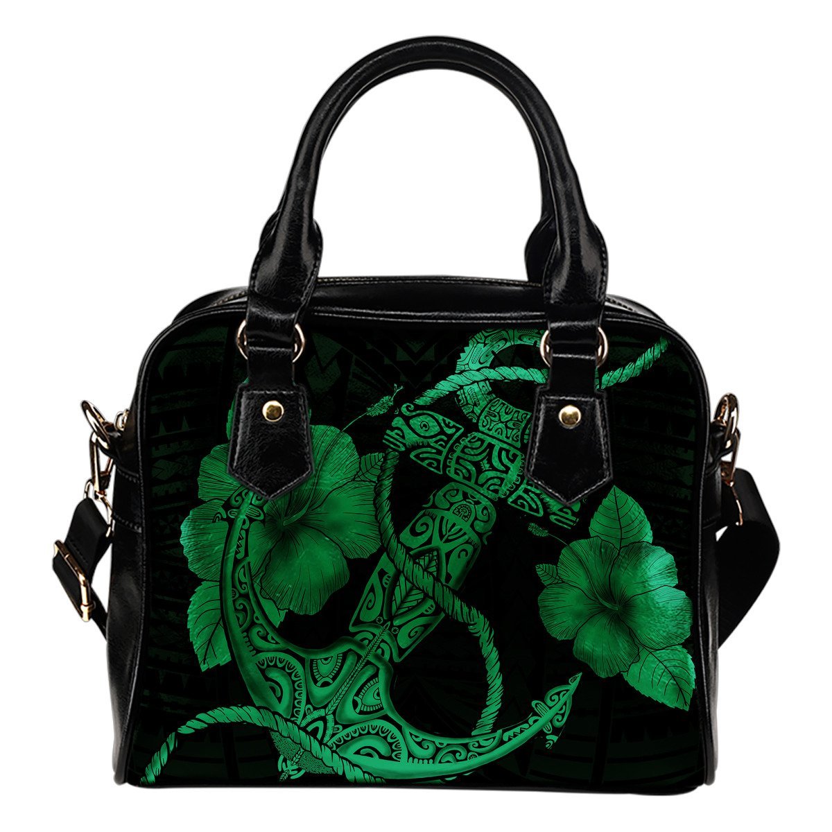 Anchor Green Poly Tribal Shoulder Handbag One Size Green - Polynesian Pride