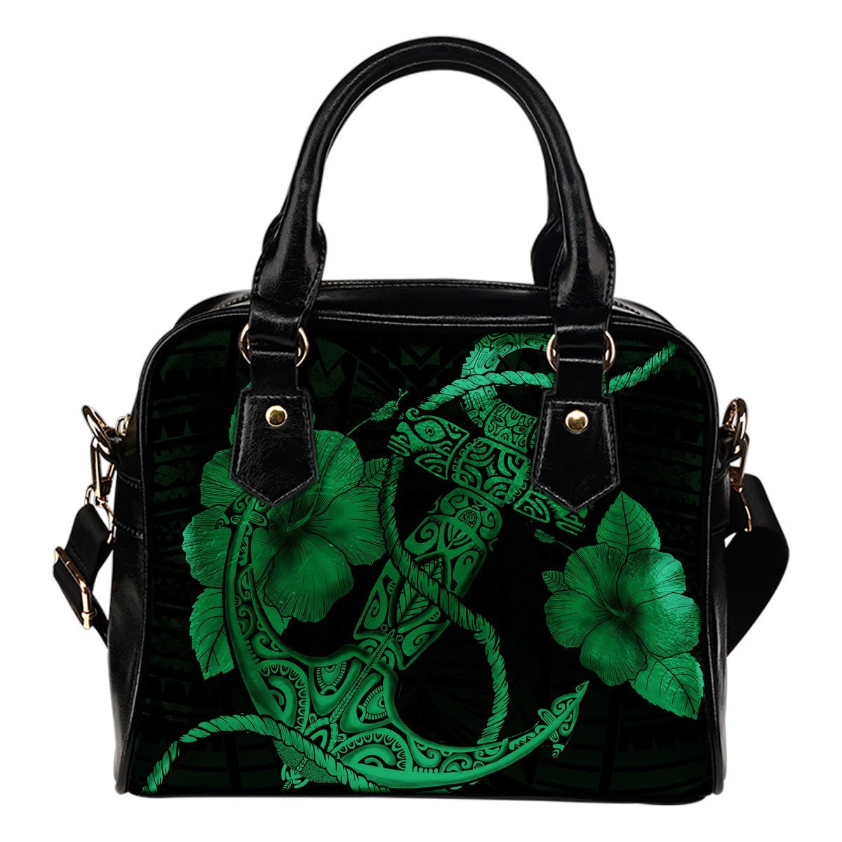 Anchor Green Poly Tribal Shoulder Handbag One Size Green - Polynesian Pride