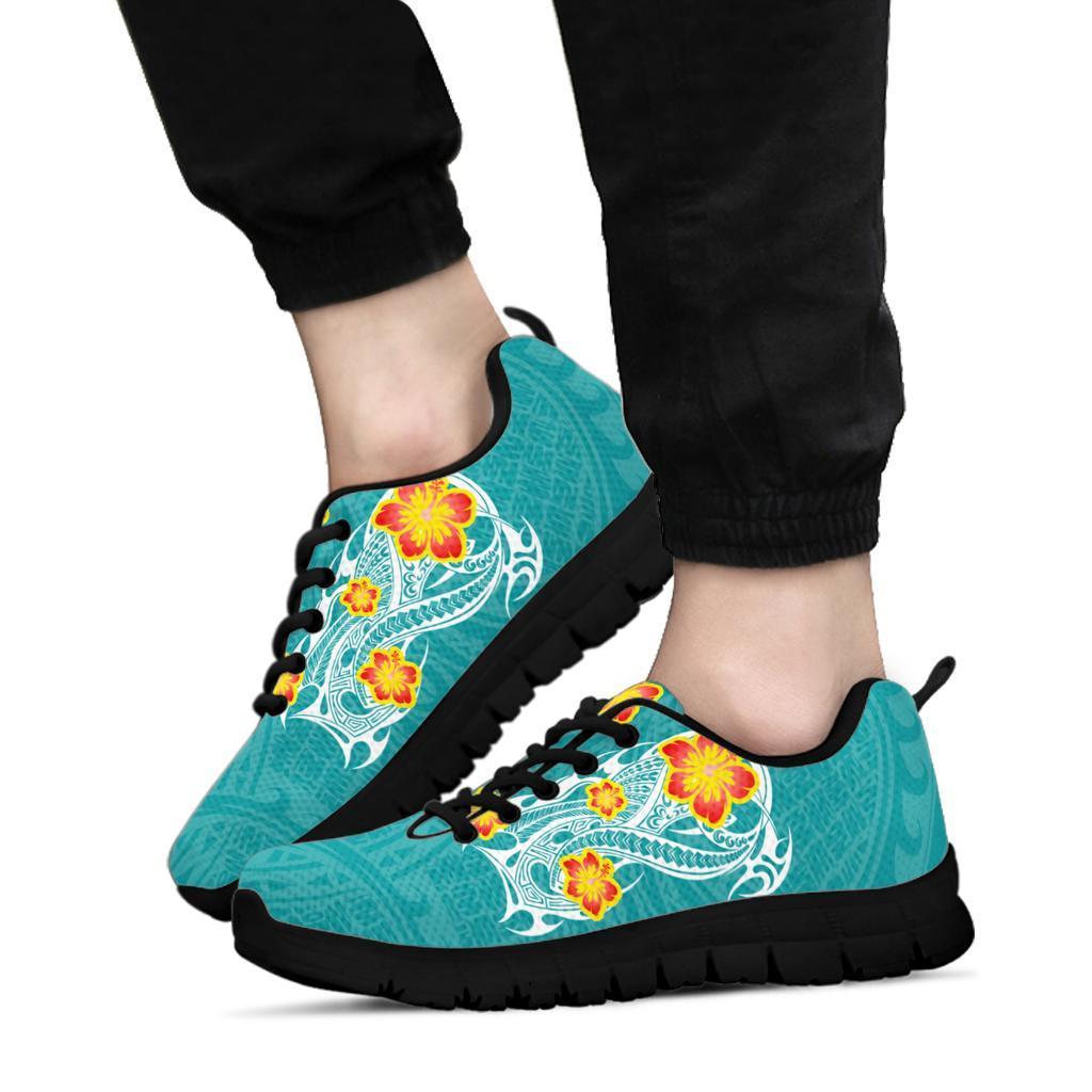 Hawaii Polynesian Hibiscus Sneakers - JVT Style - Cyan Black - Polynesian Pride