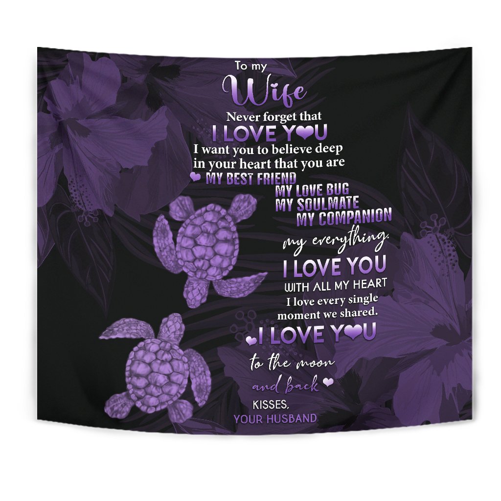 Hawaii Turtle Tapestry Hibiscus To My Wife Violet AH - Polynesian Pride