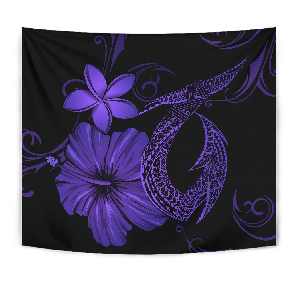 Hawaii Fish Hook Hibiscus Plumeria Poly Tapestry - Purple - Polynesian Pride