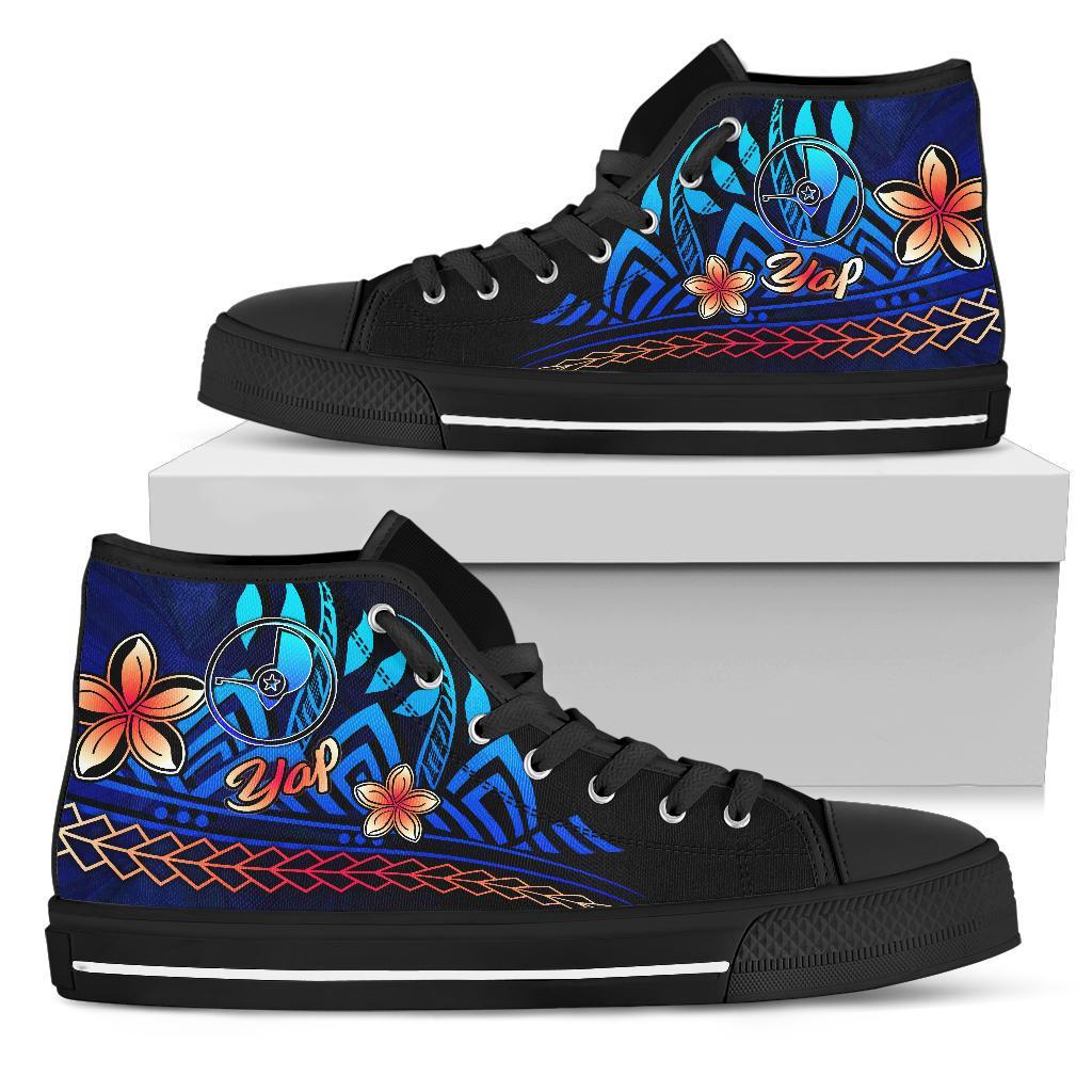 Yap High Top Shoes Blue - Vintage Tribal Mountain Unisex Black - Polynesian Pride