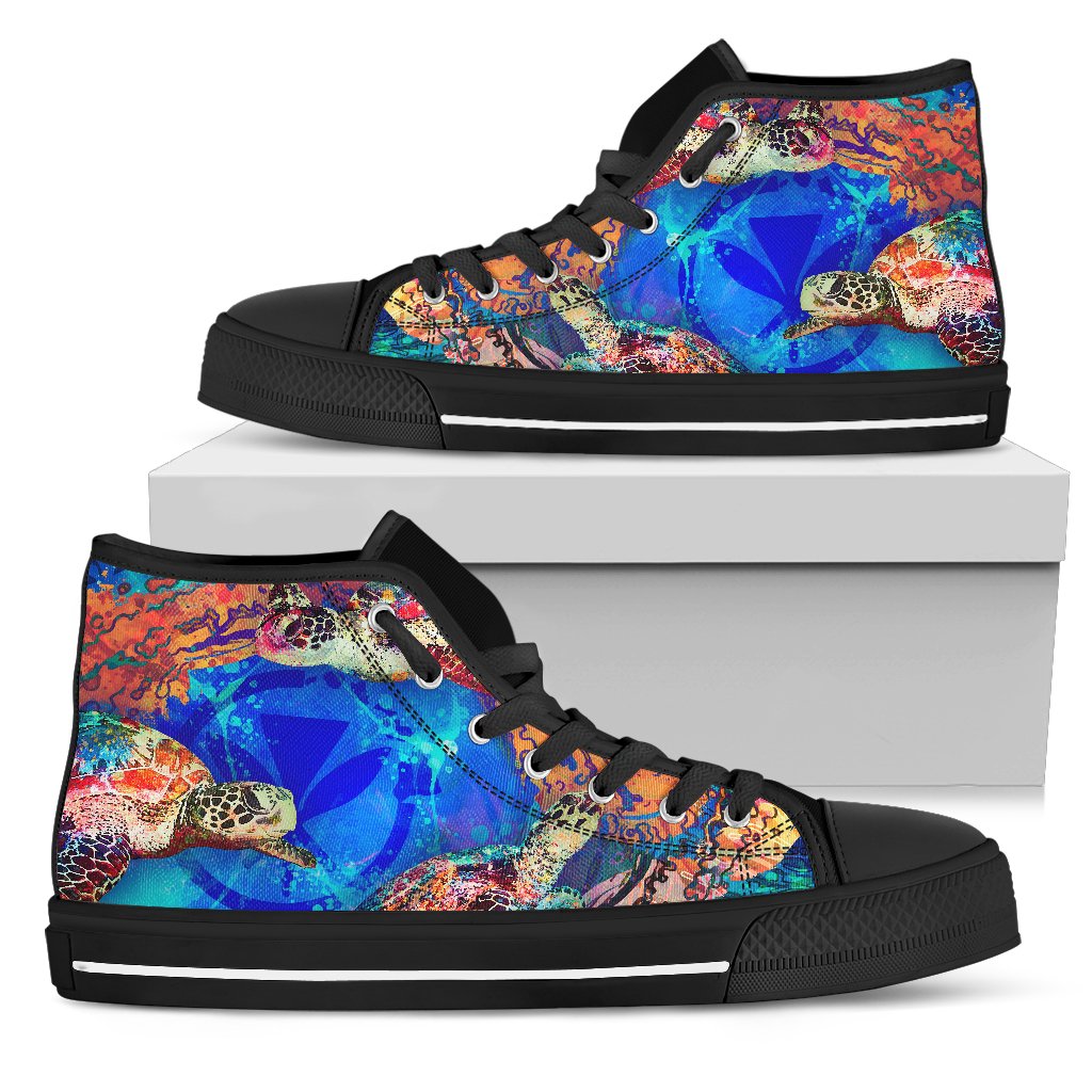 Polynesian Hawaii High Top Shoes - Coral Treasure Unisex Black - Polynesian Pride