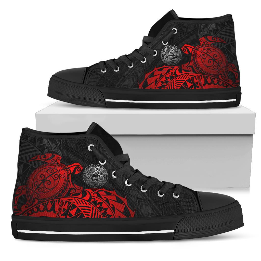 American Samoa Polynesian High Top Shoes - Polynesian Turtle (Full Red) Unisex Black - Polynesian Pride