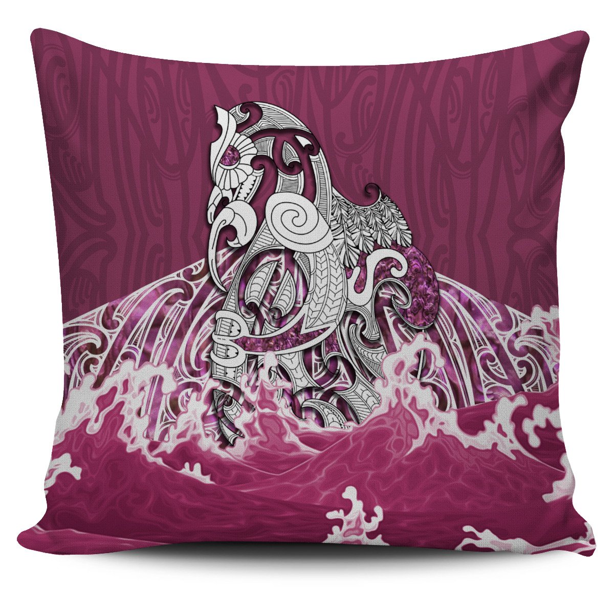 Maori Manaia The Blue Sea Pillow Cover, Pink Pillow One Size Pink - Polynesian Pride