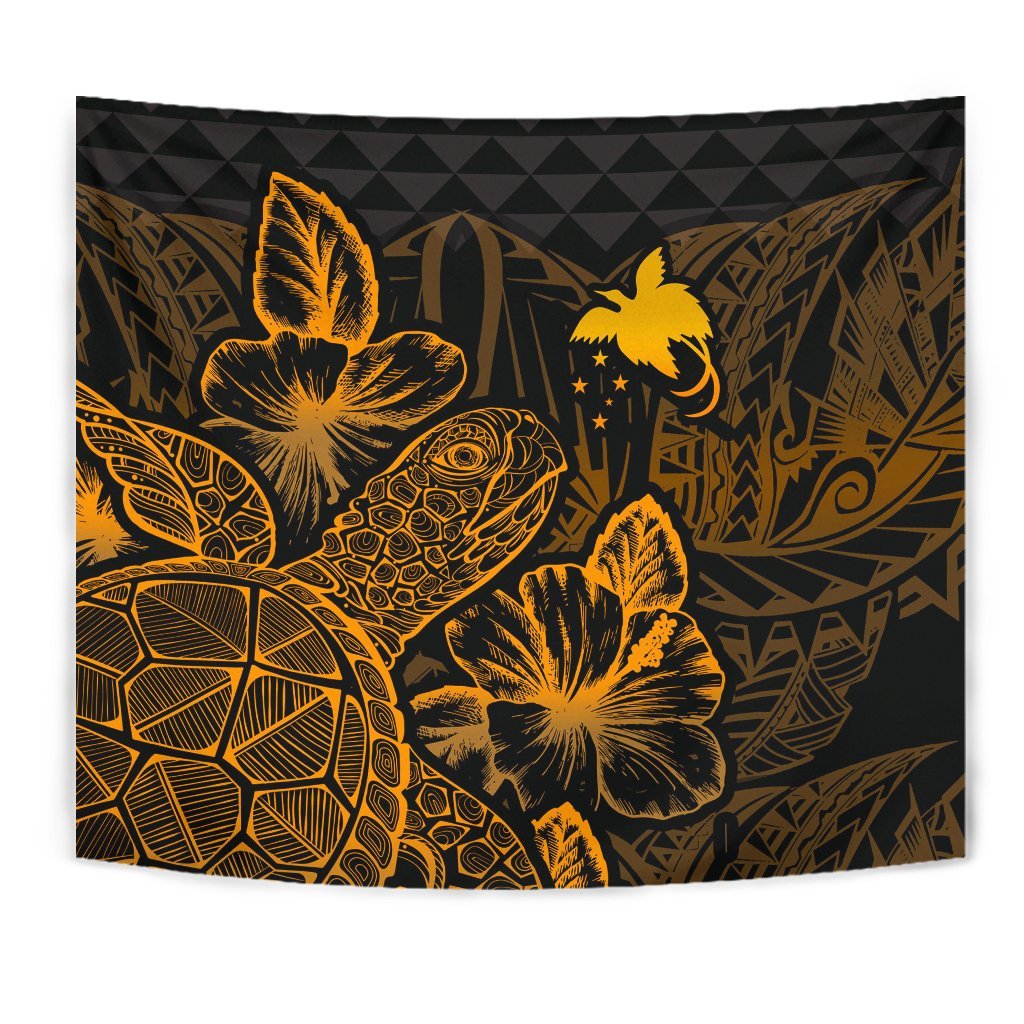 Papua New Guinea Tapestry - Turtle Hibiscus Pattern Gold - Polynesian Pride