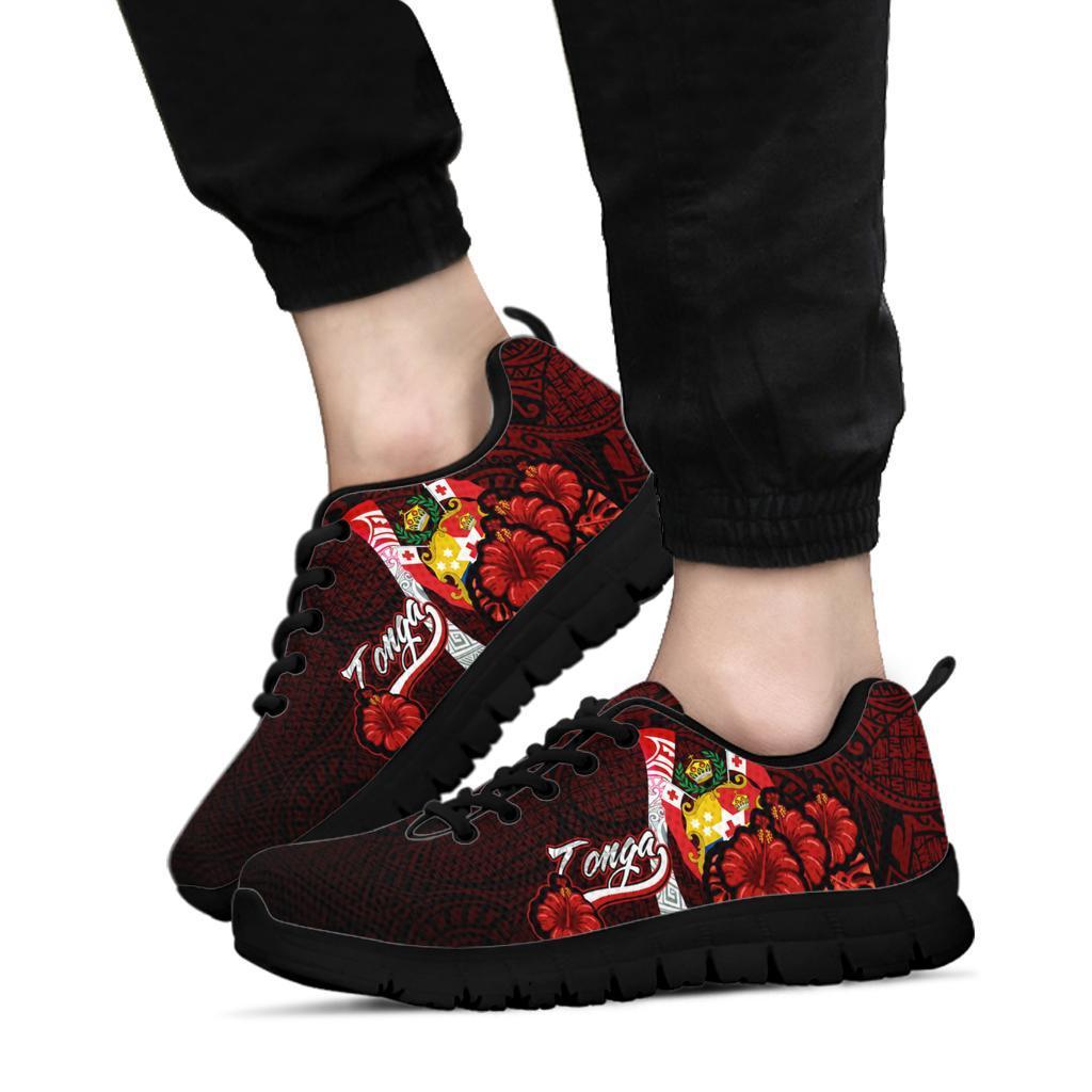 Tonga Polynesian Sneakers - Coat Of Arm With Hibiscus - Polynesian Pride