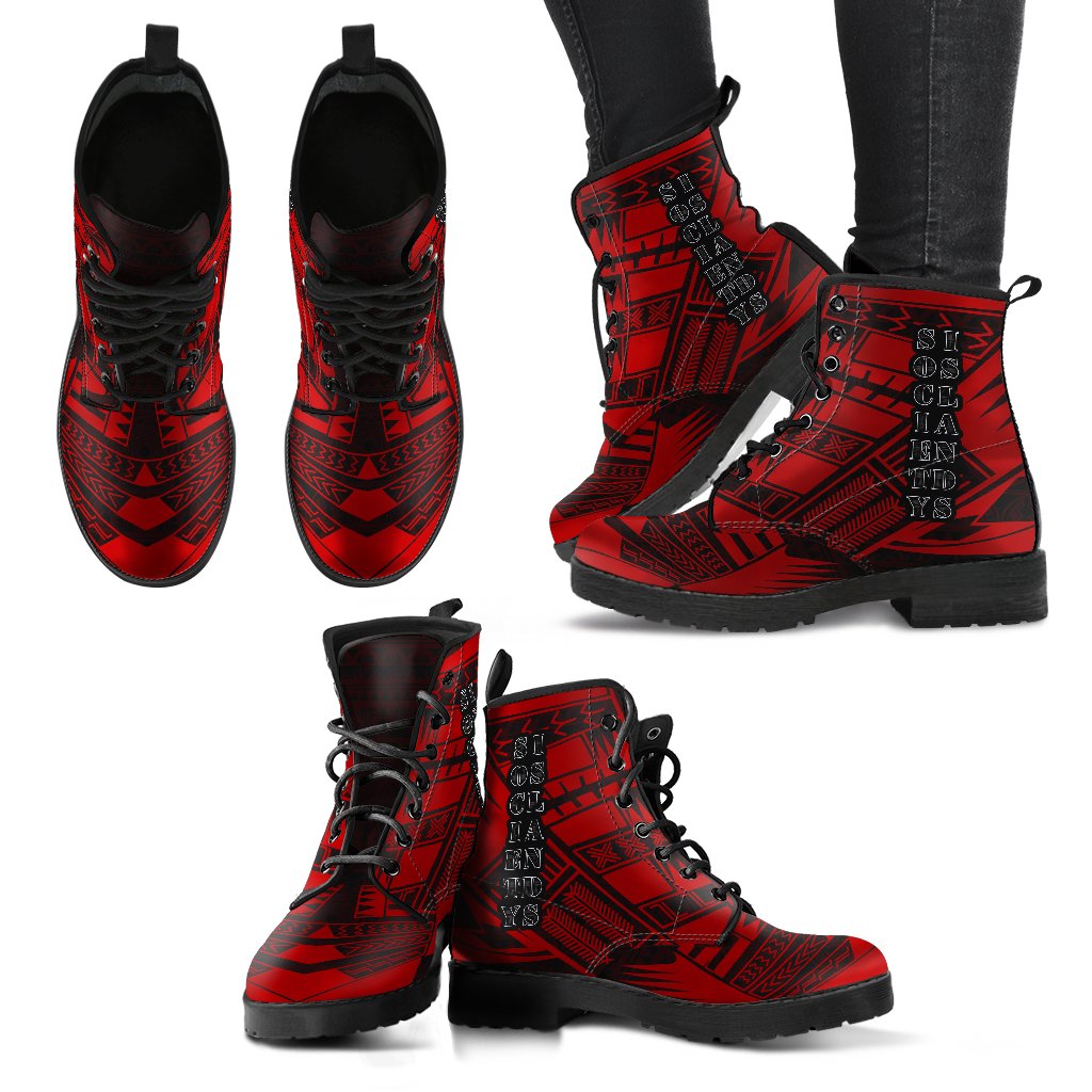 Society Islands Leather Boots - Polynesian Tattoo Red - Polynesian Pride