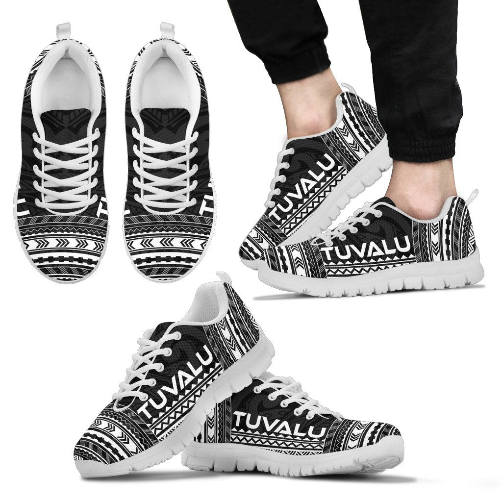 Tuvalu Sneakers - Tuvalu Polynesian Chief Tattoo Black Version Unisex White - Polynesian Pride