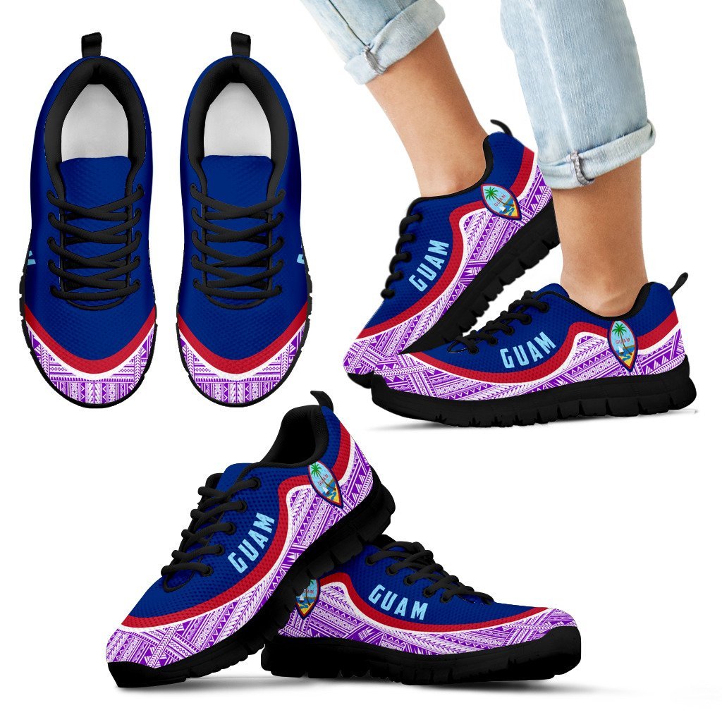 Guam Wave Sneakers - Polynesian Pattern White Purple Color Kid's Sneakers - Black - Guam Black - Polynesian Pride