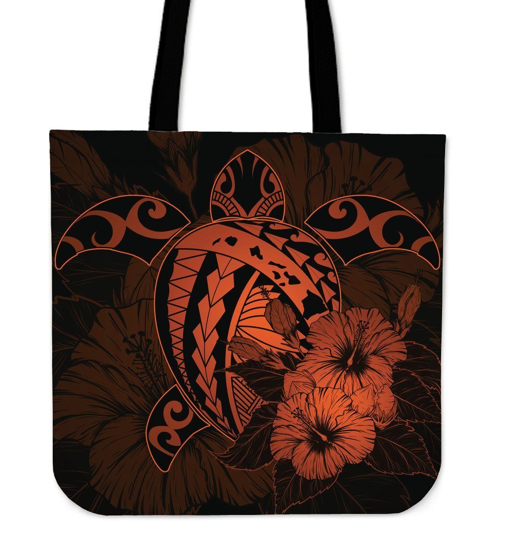 Hawaii Hibiscus Tote Bag - Harold Turtle - Orange Tote Bag One Size Orange - Polynesian Pride