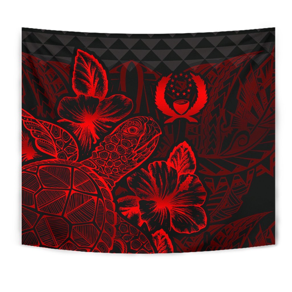 Pohnpei Tapestry - Turtle Hibiscus Pattern Red - Polynesian Pride