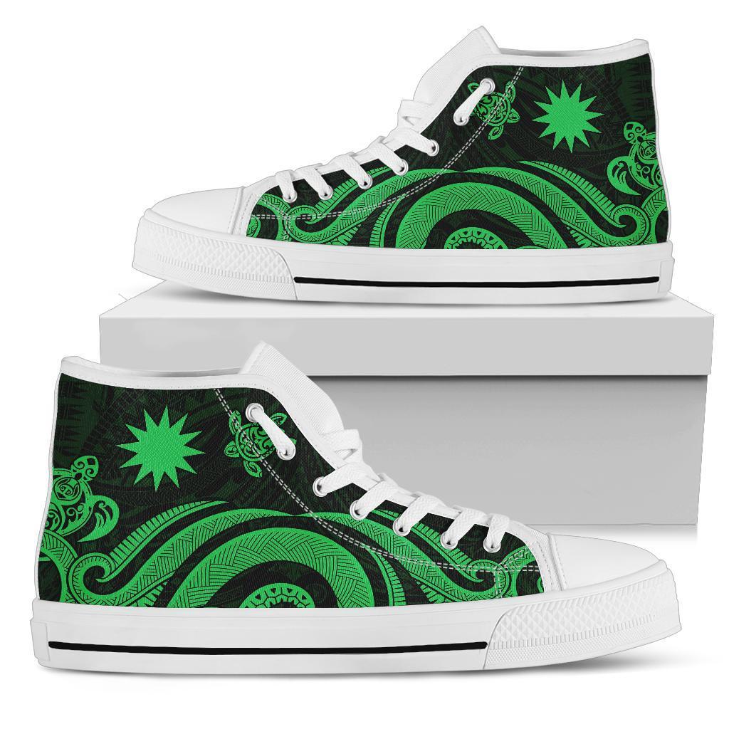Nauru High Top Canvas Shoes - Green Tentacle Turtle Unisex White - Polynesian Pride