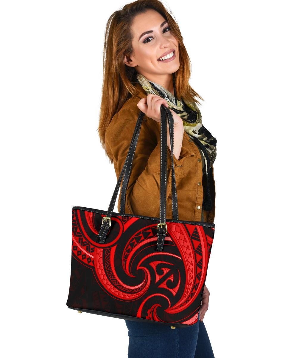 New Zealand Maori Mangopare Small Leather Tote Polynesian - Red Red - Polynesian Pride