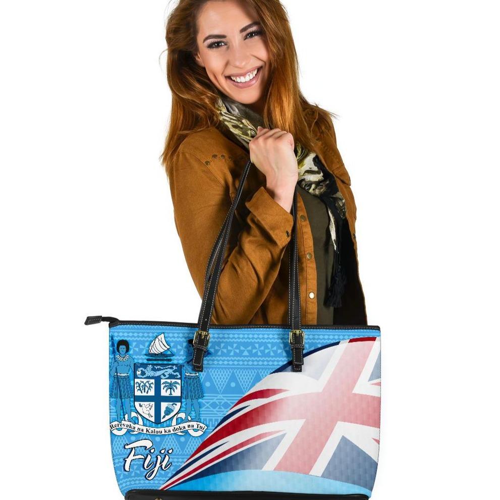 Fiji Polynesian Leather Tote Bag - Fiji Flag Blue - Polynesian Pride